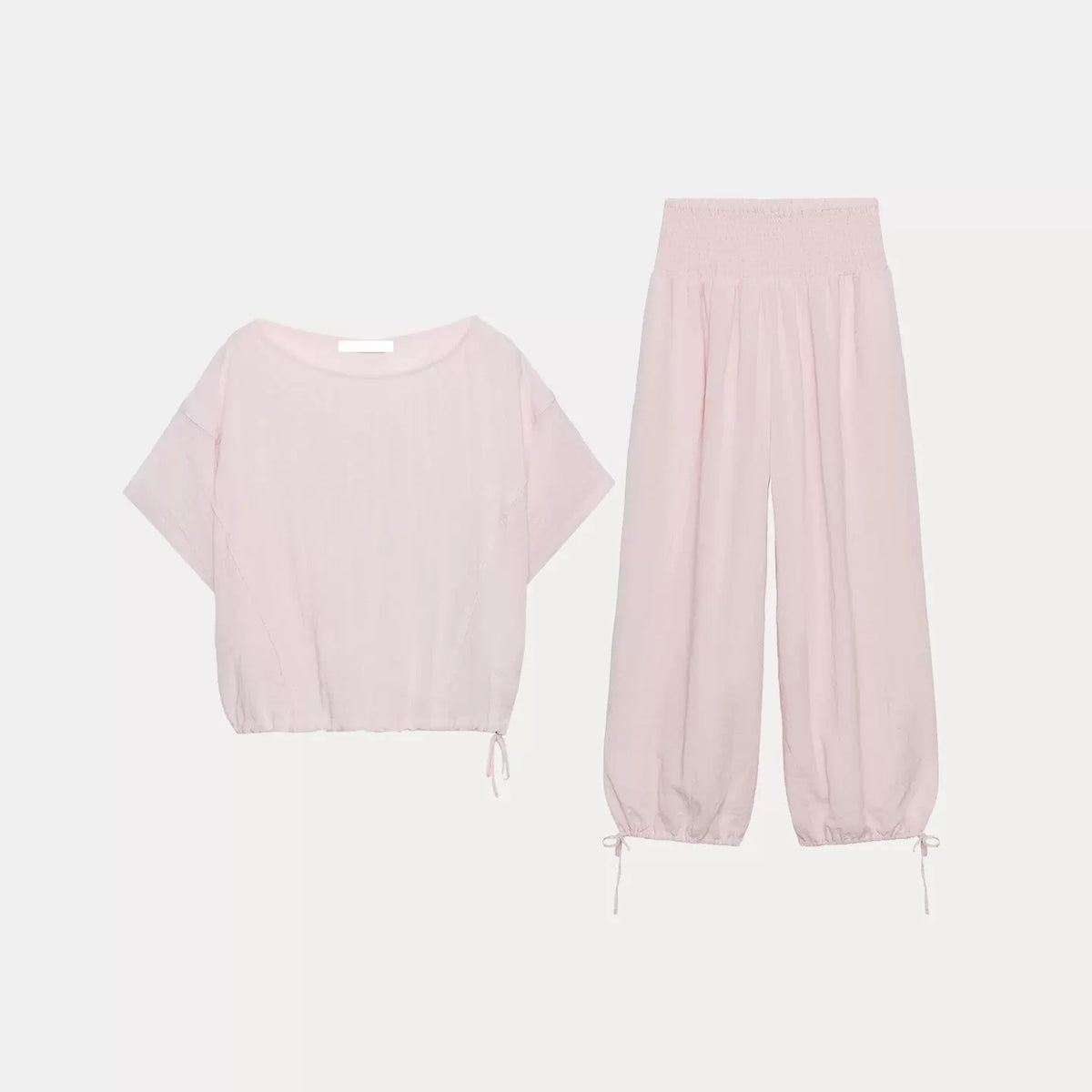 Crew Neck Shirt and Lantern Wide-Leg Set