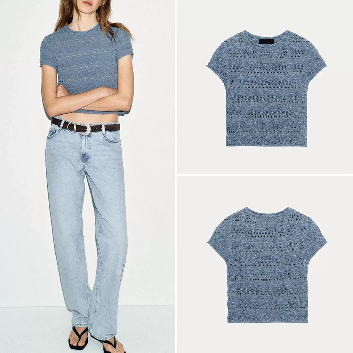 Openwork Short-Sleeve Knit Top