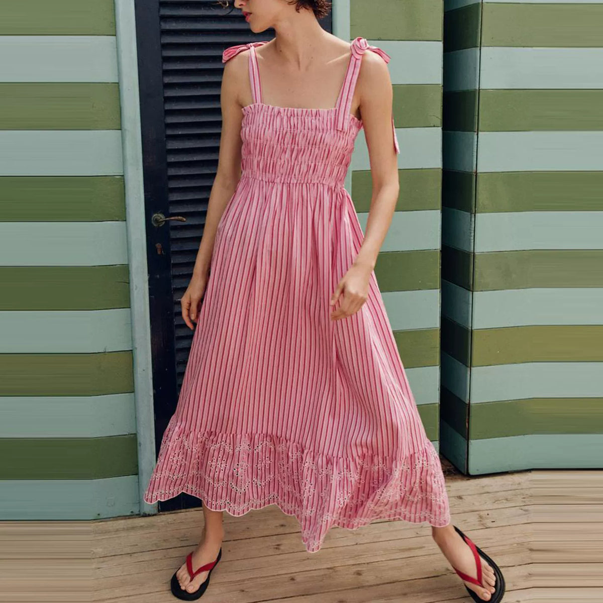 Striped Bow Midi Dress