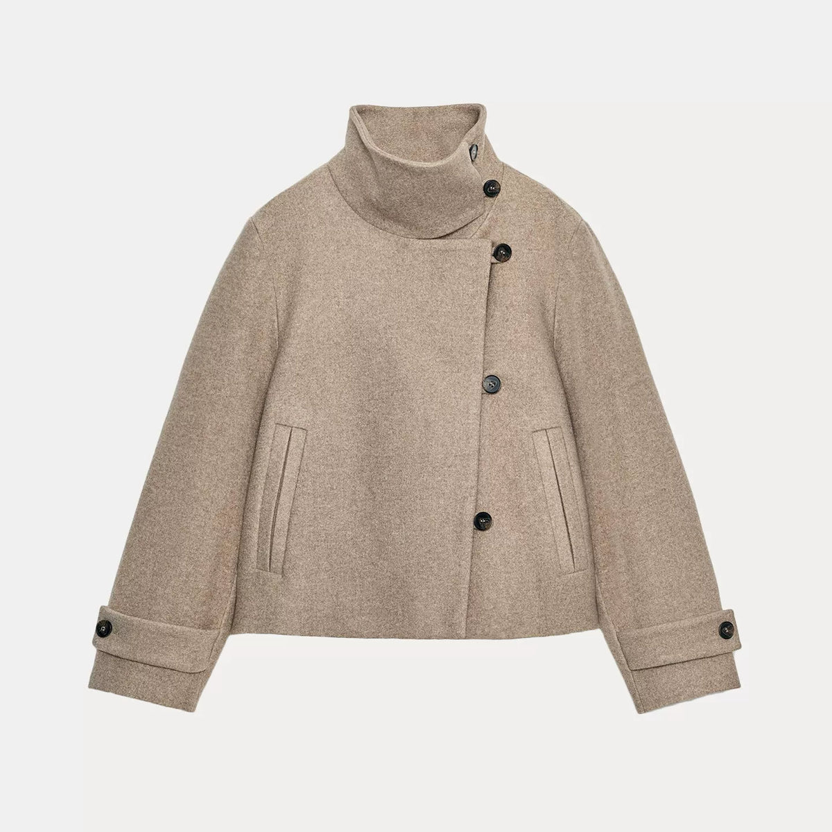 High-Neck Double-Breasted Jacket