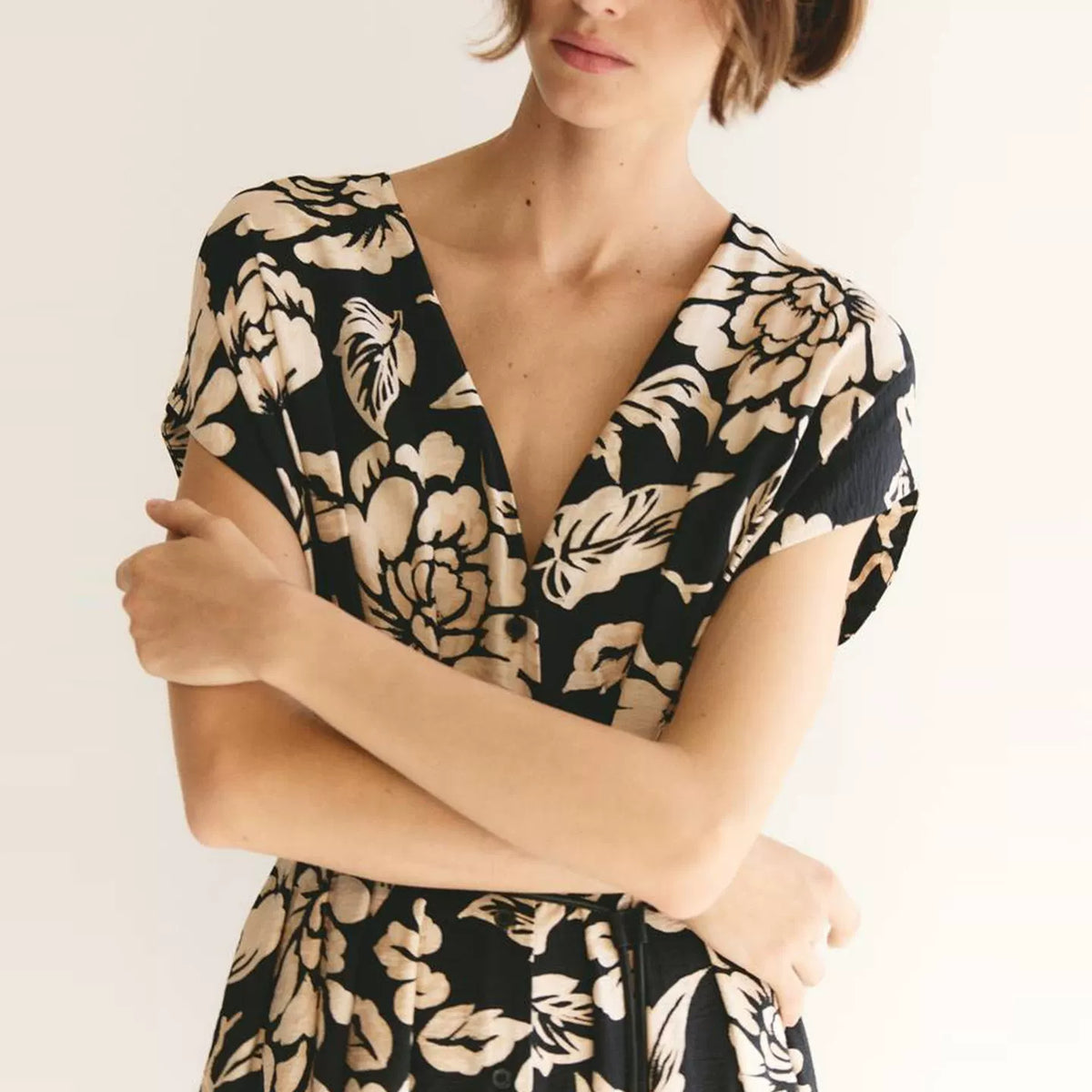 Button-Front Midi Dress
