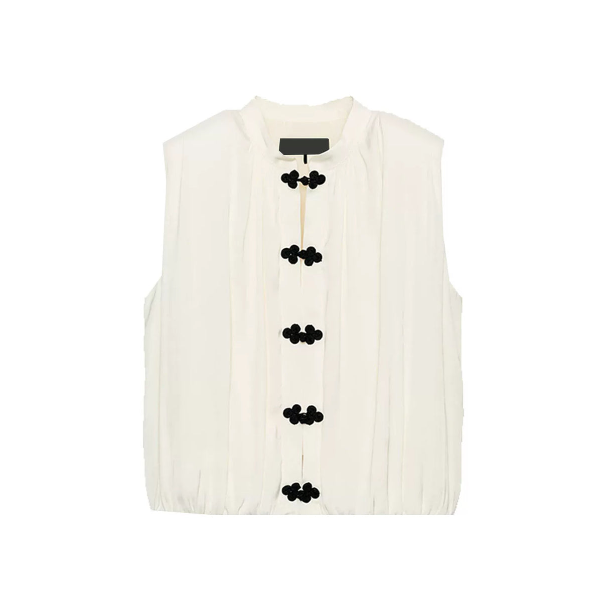 Knot-Button Top and Contrast Midi Skirt Set