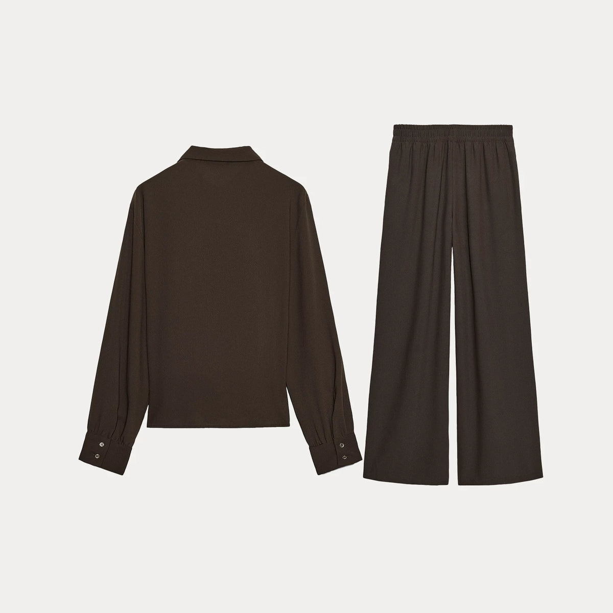 Crepe Tie-Detail Shirt and Wide-Leg Trousers Set