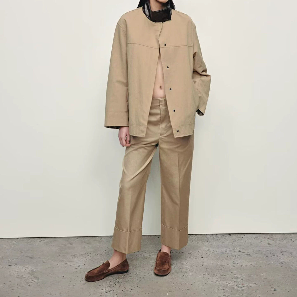 Contrast-Collar Short Jacket