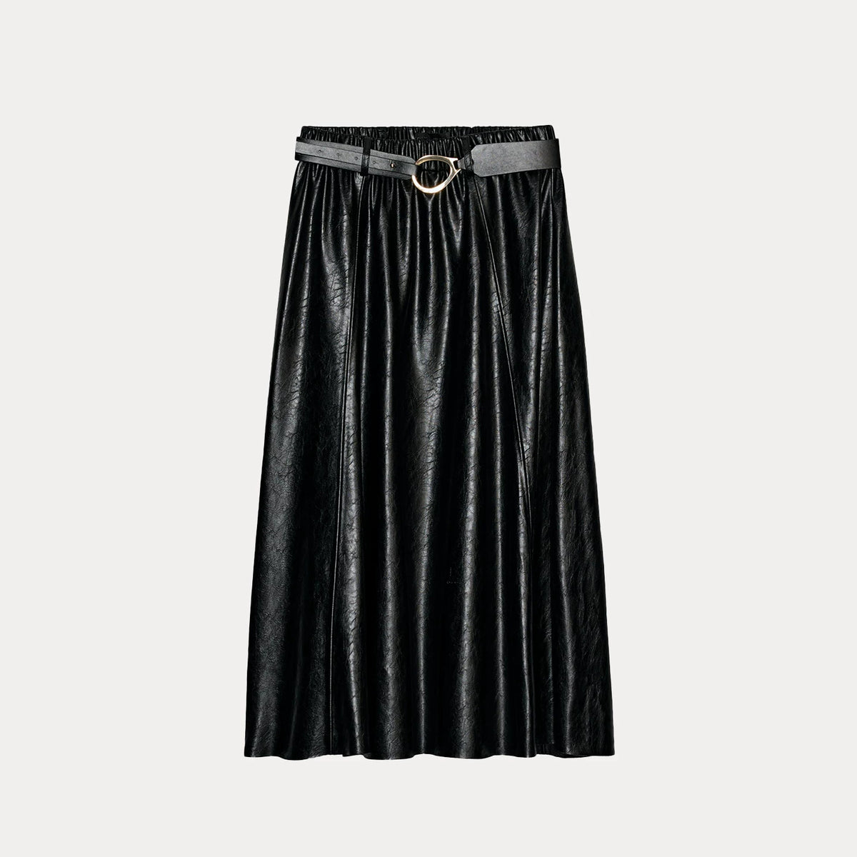 Belted Faux Leather Cape Skirt