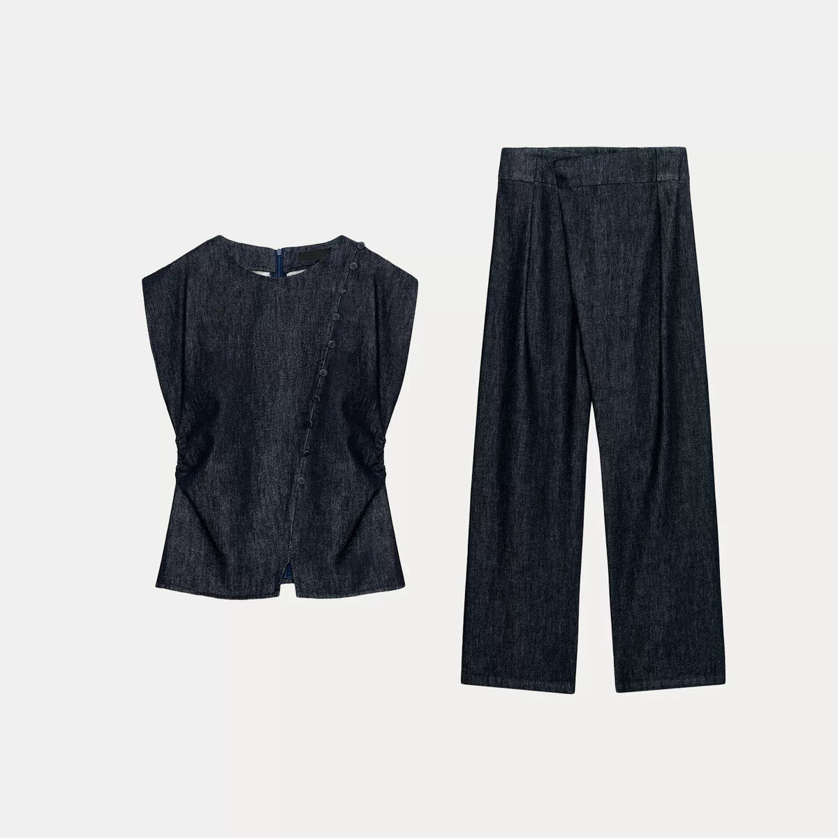 Denim Top and Wide-Leg Trouser Set