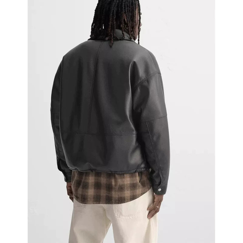Faux Leather Boxy Zip Jacket