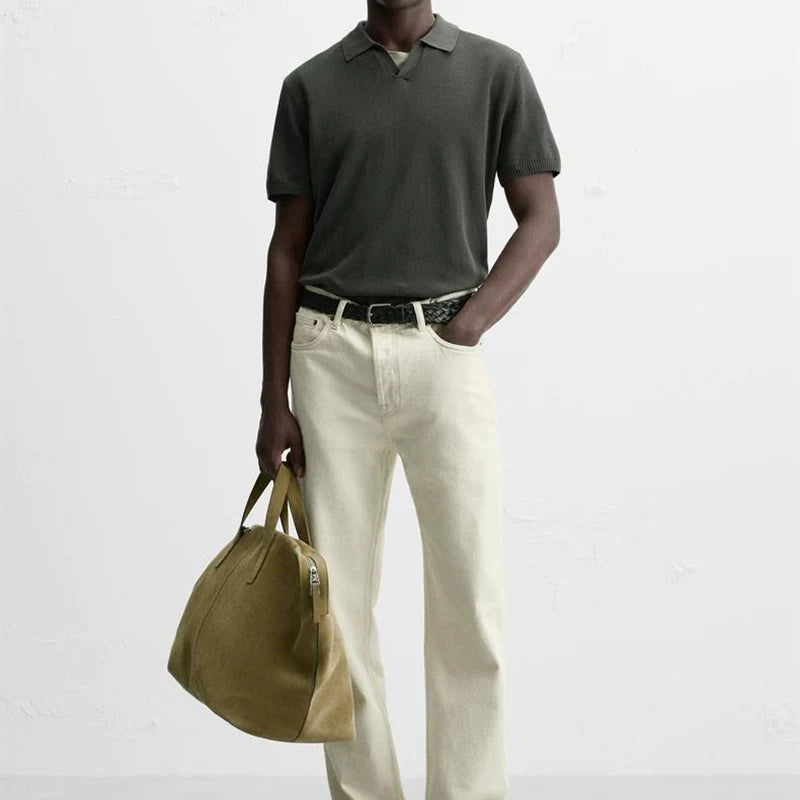 Textured Knit Short-Sleeve Polo
