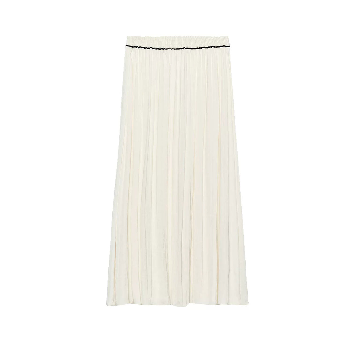 Knot-Button Top and Contrast Midi Skirt Set