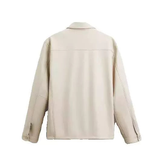 Faded Faux Leather Collar Jacket