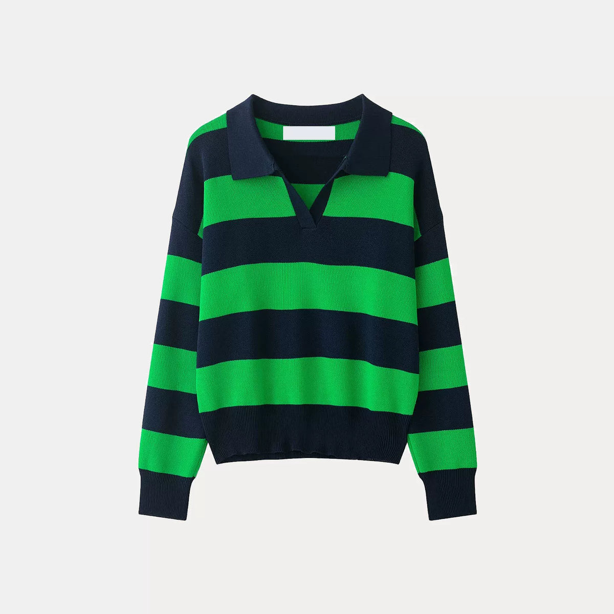 Long-Sleeve Striped Knit Polo
