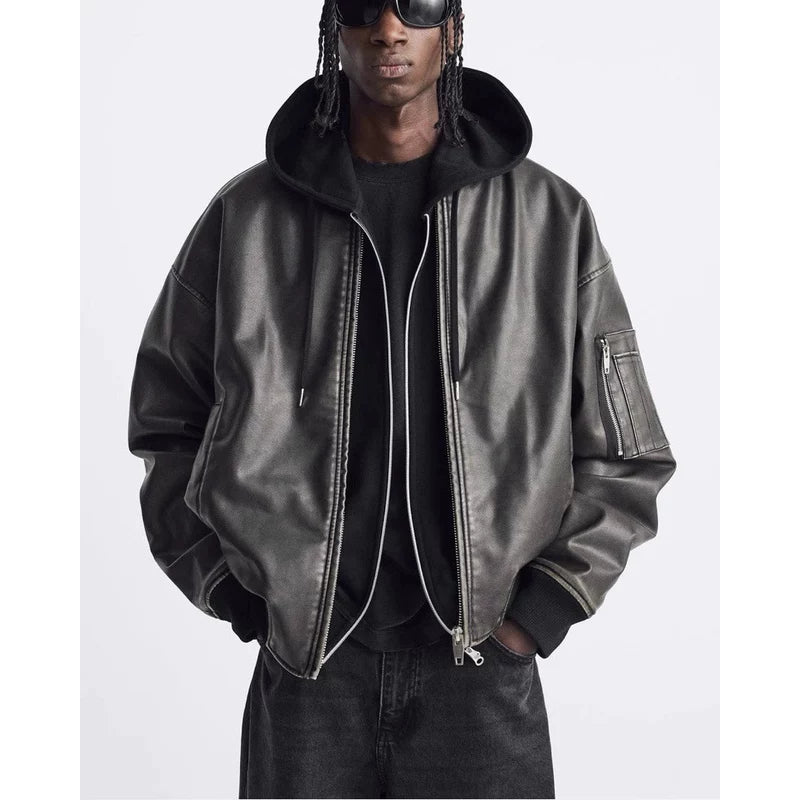 Faux Leather Moto Aviator Jacket