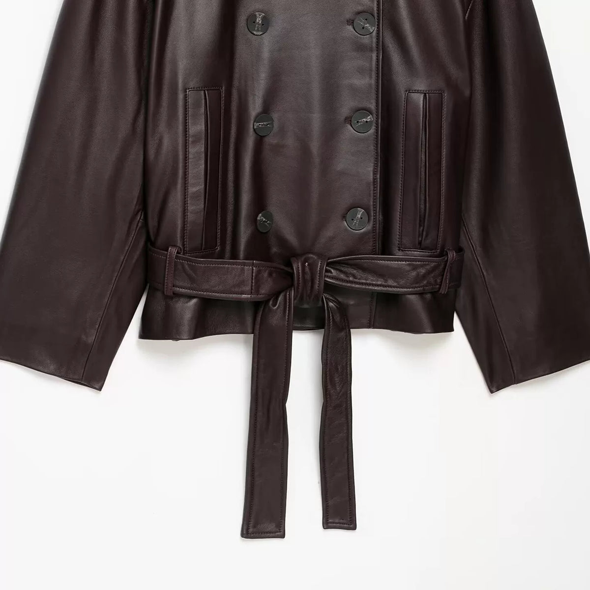 Belted Stand-Collar Jacket in Deep Eggplant Purple