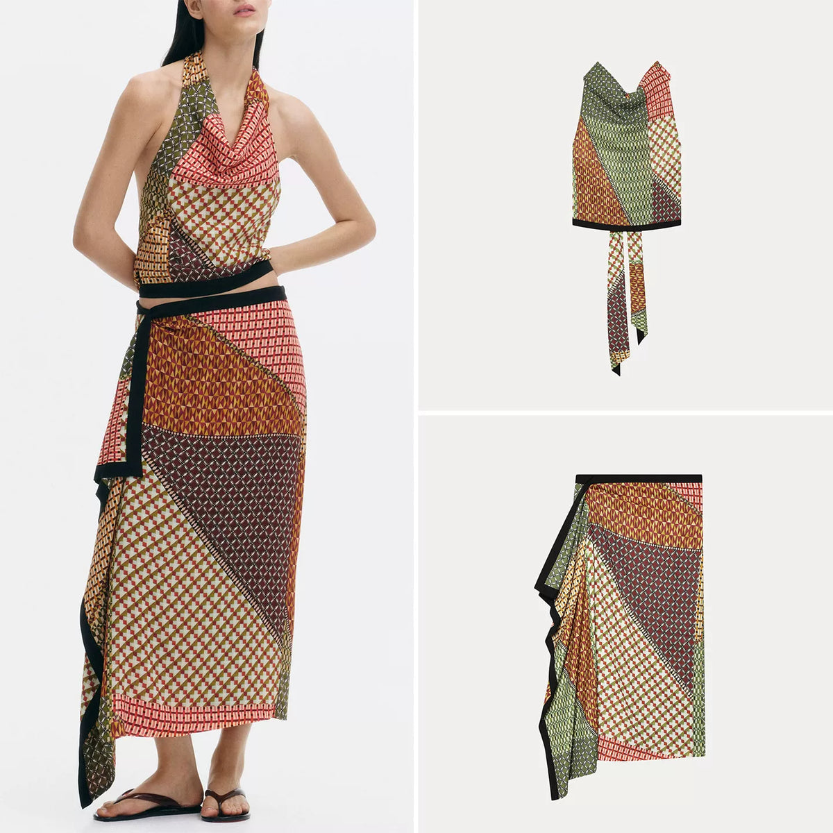 Halter Top and Draped Wrap Skirt Set