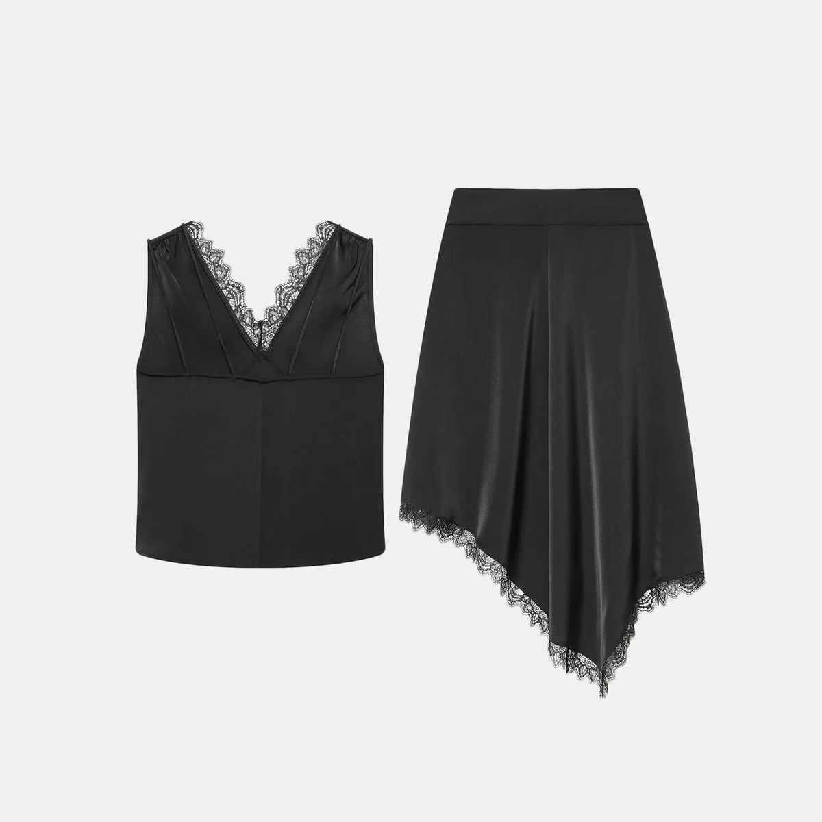 V-Neck Top and Lace Skirt Set
