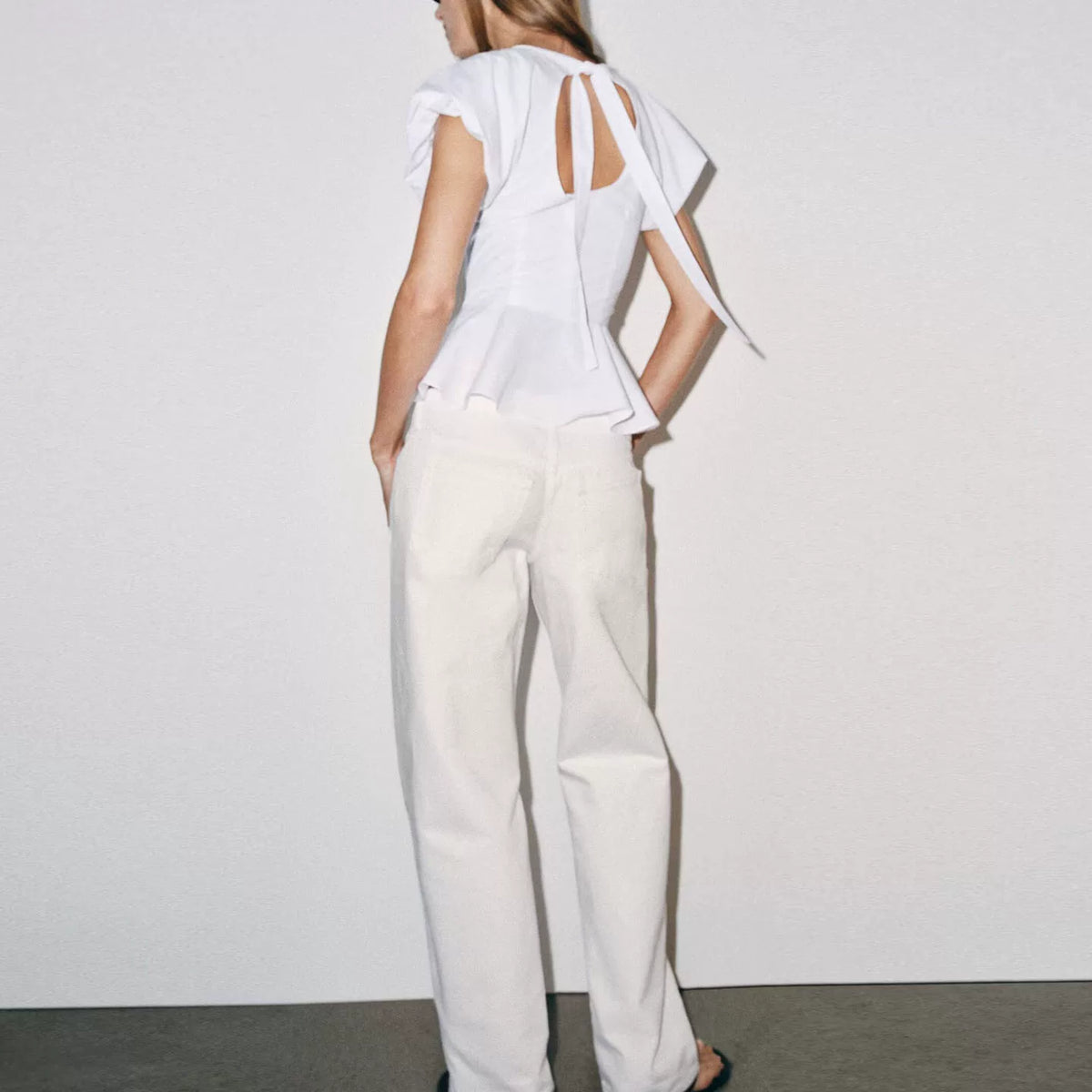 Open-Back Tie Flutter Sleeve Top