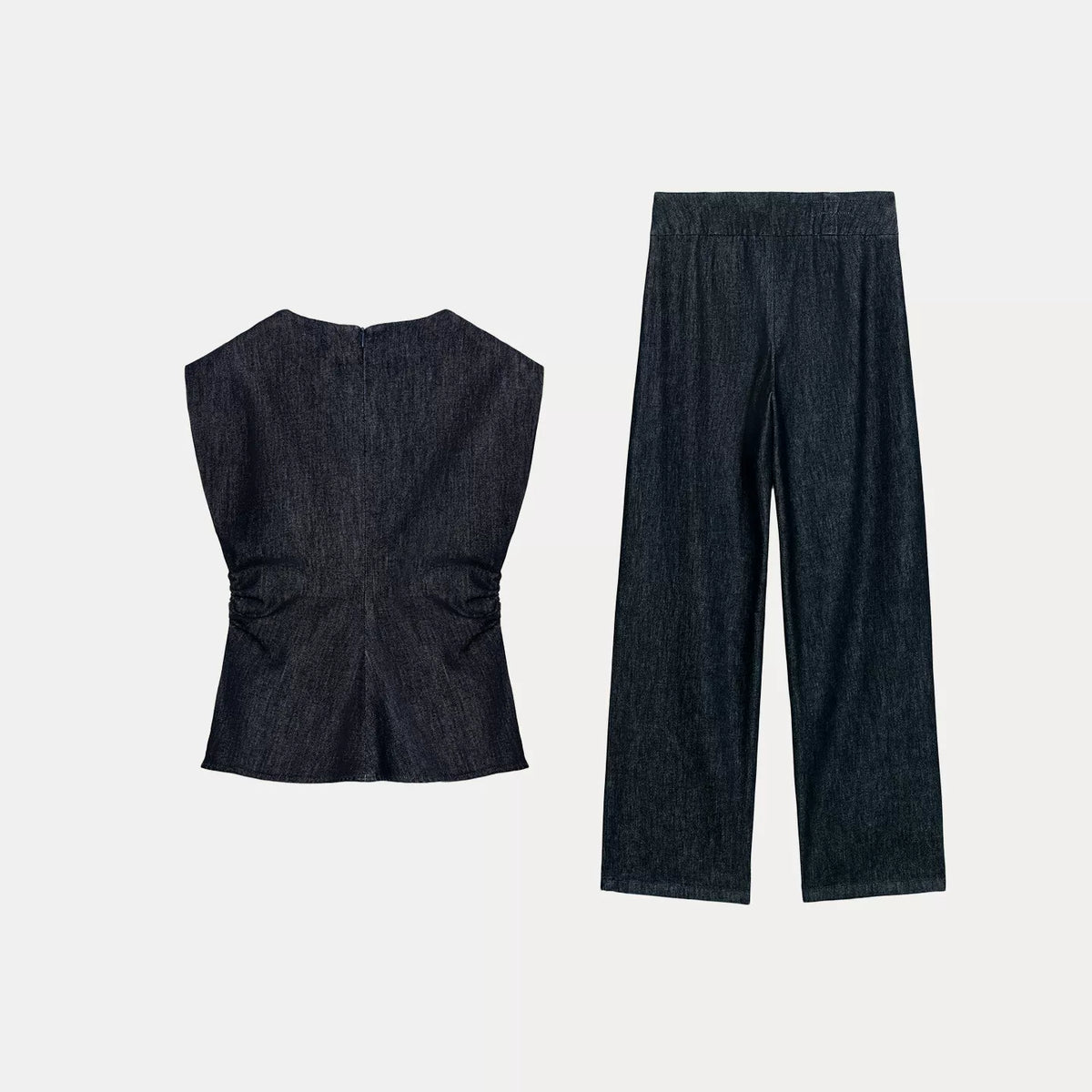 Denim Top and Wide-Leg Trouser Set