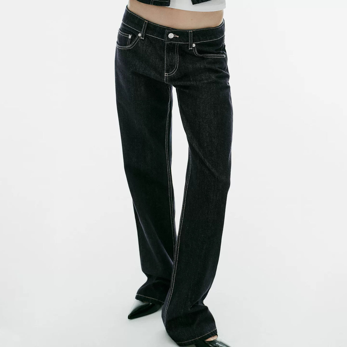 Denim Zip Shirt & Wide-Leg Trousers Set