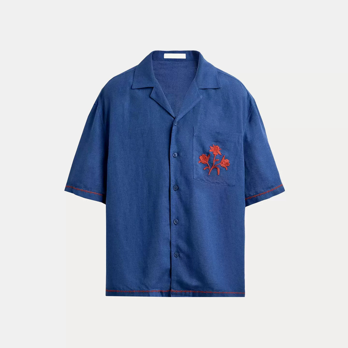 Contrast Embroidered Relaxed Shirt in Royal Blue