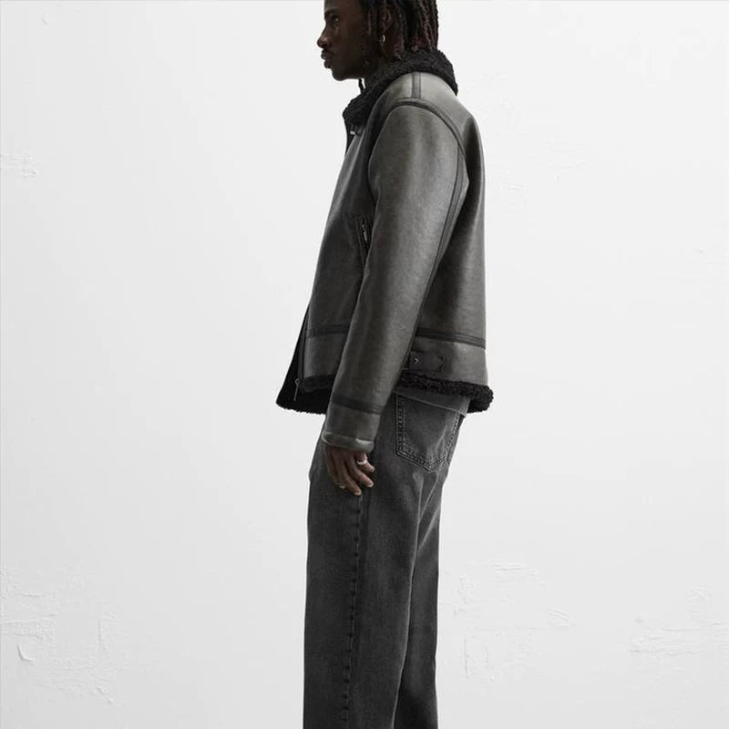 Faux Fur-Lined Faux Leather Jacket