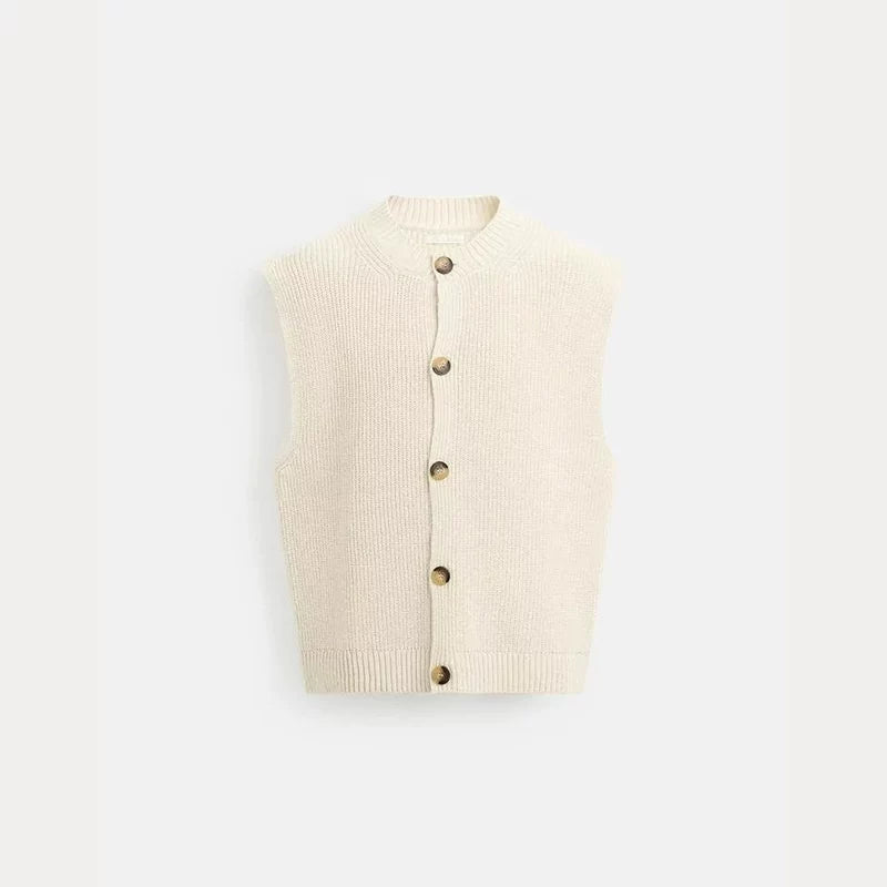 Relaxed Button-Front Knit Vest