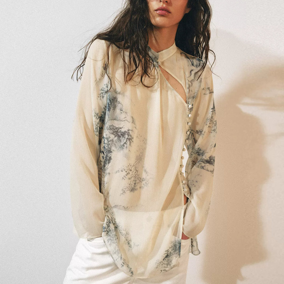 Printed Button-Front Shirt
