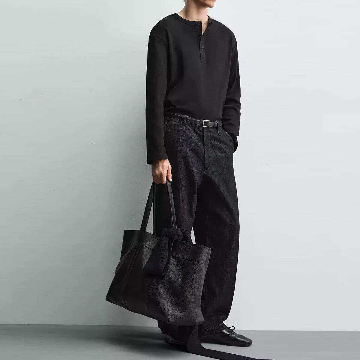 Ribbed Snap-Button Crew T-Shirt