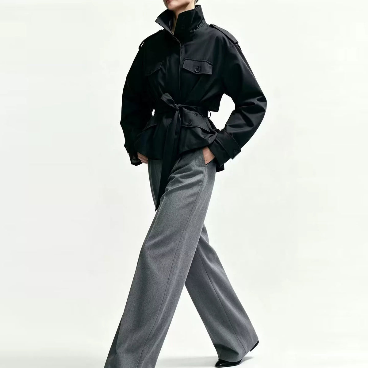 Short Tie-Waist Trench Jacket