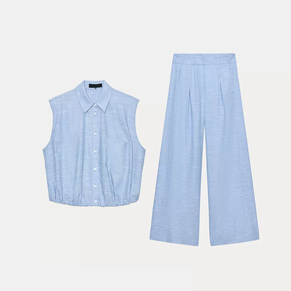 Sleeveless Collared Top and Pleated Trousers Set