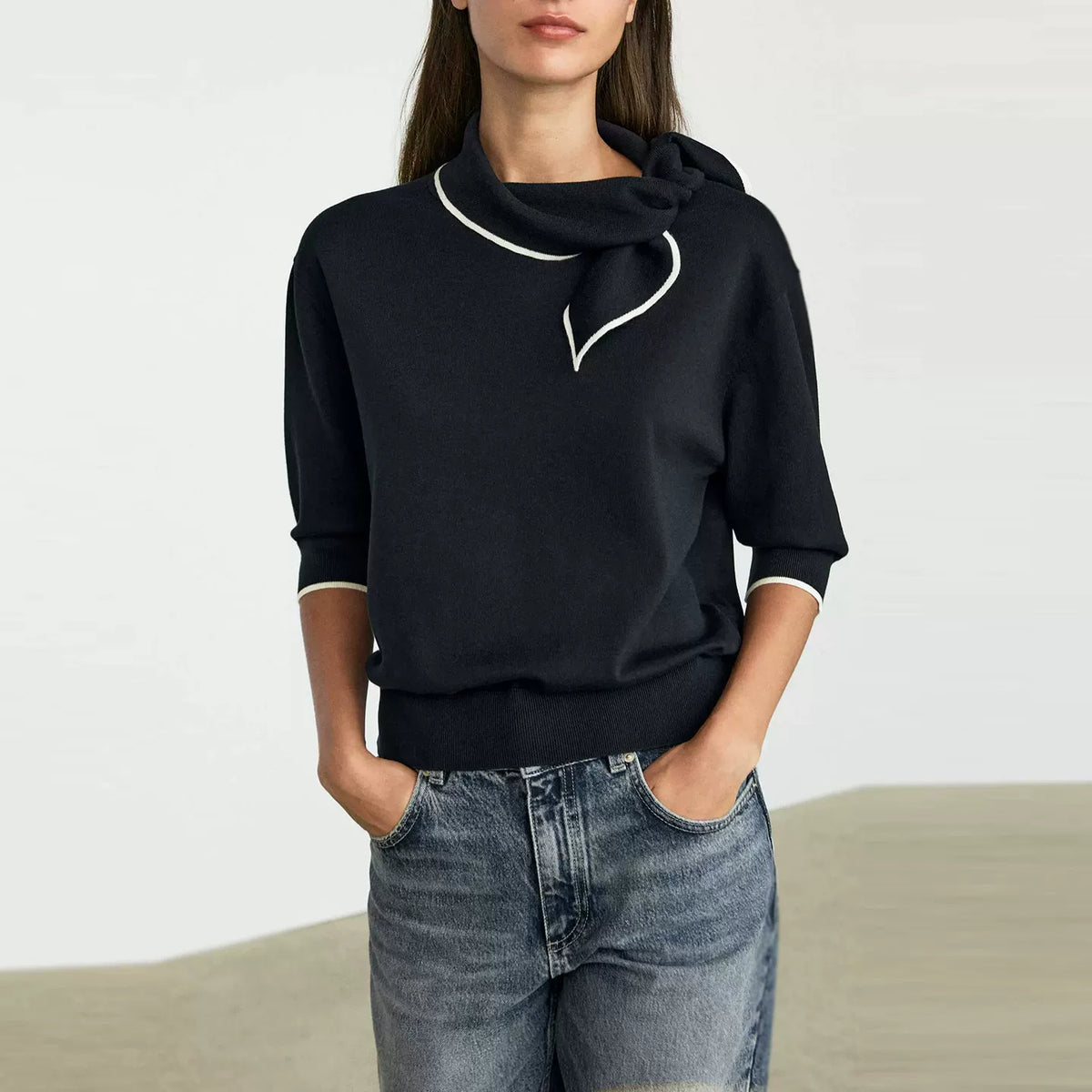 Tie-Neck Knit Top