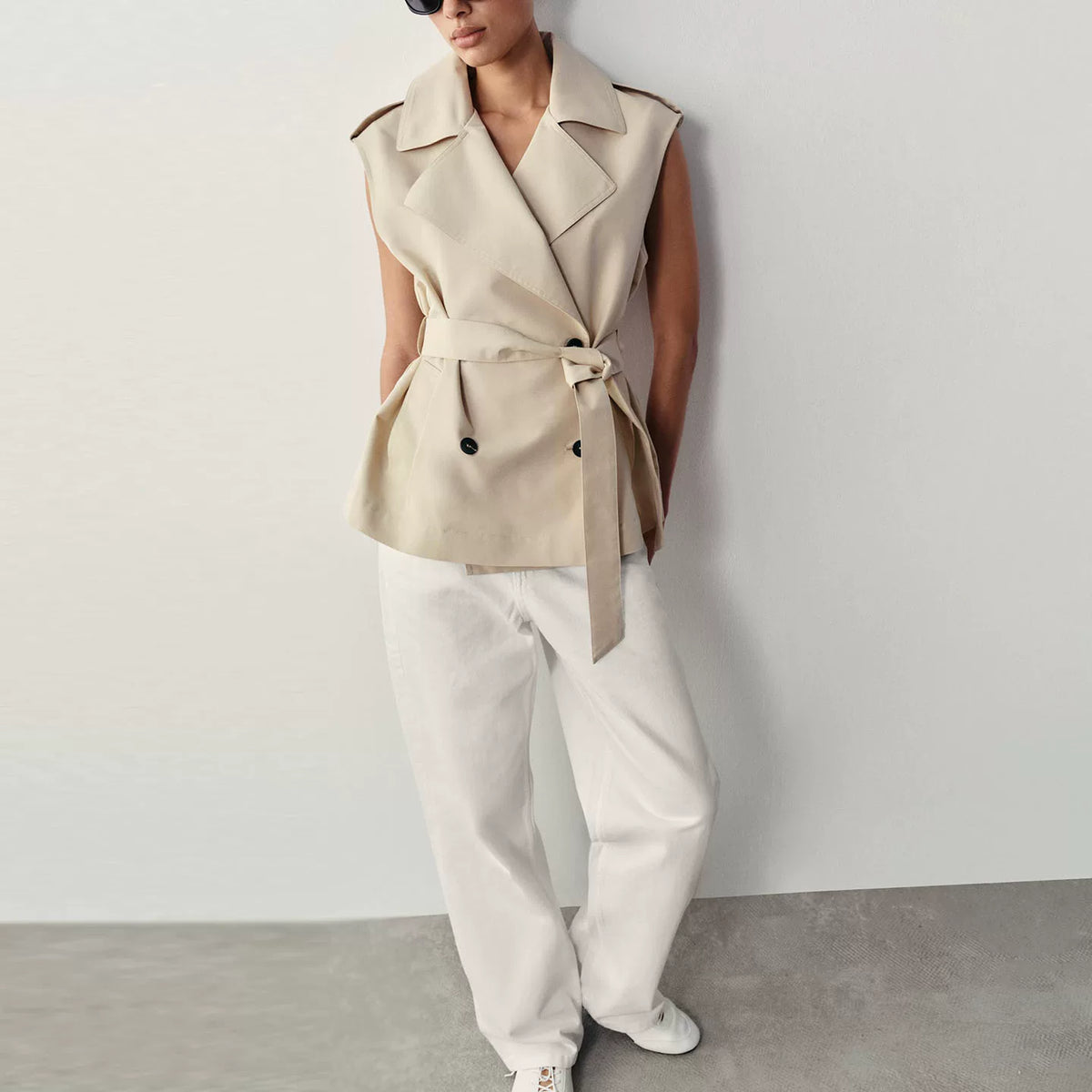 Belted Double-Breasted Collar Vest