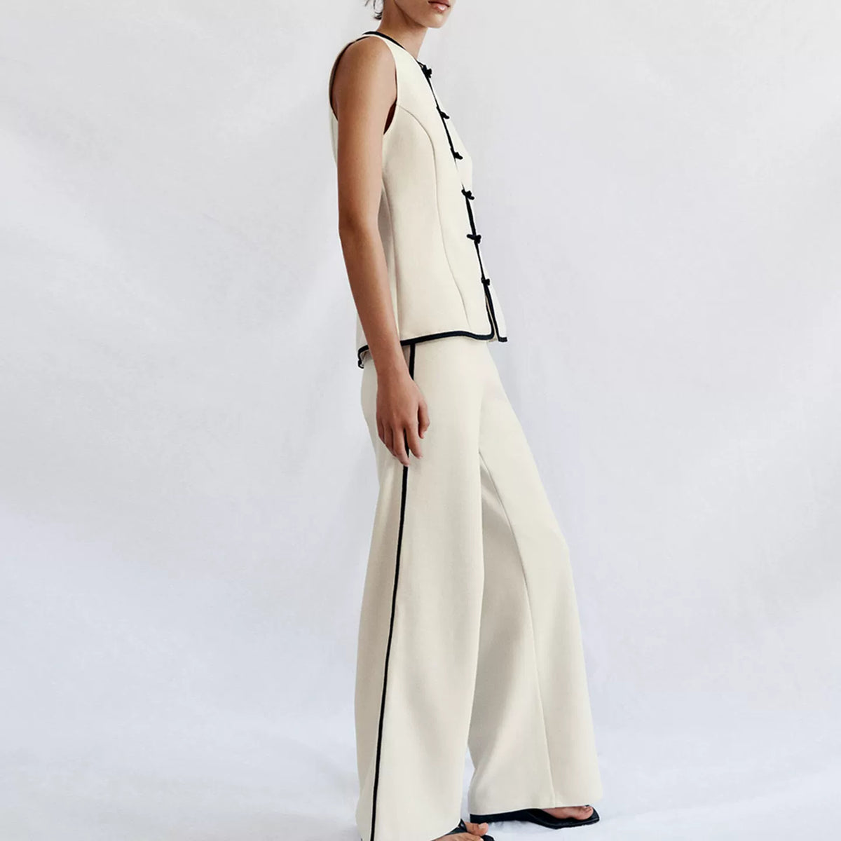 Contrast Trim Sleeveless Top & Trousers Set