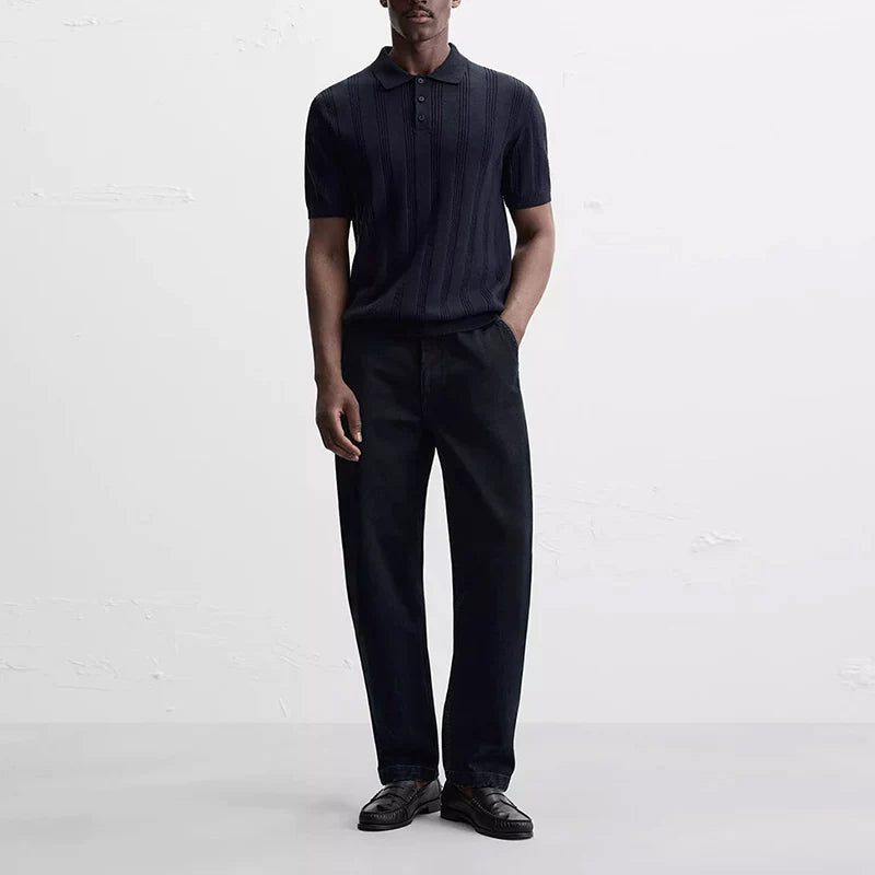 Ribbed Knit Polo Shirt