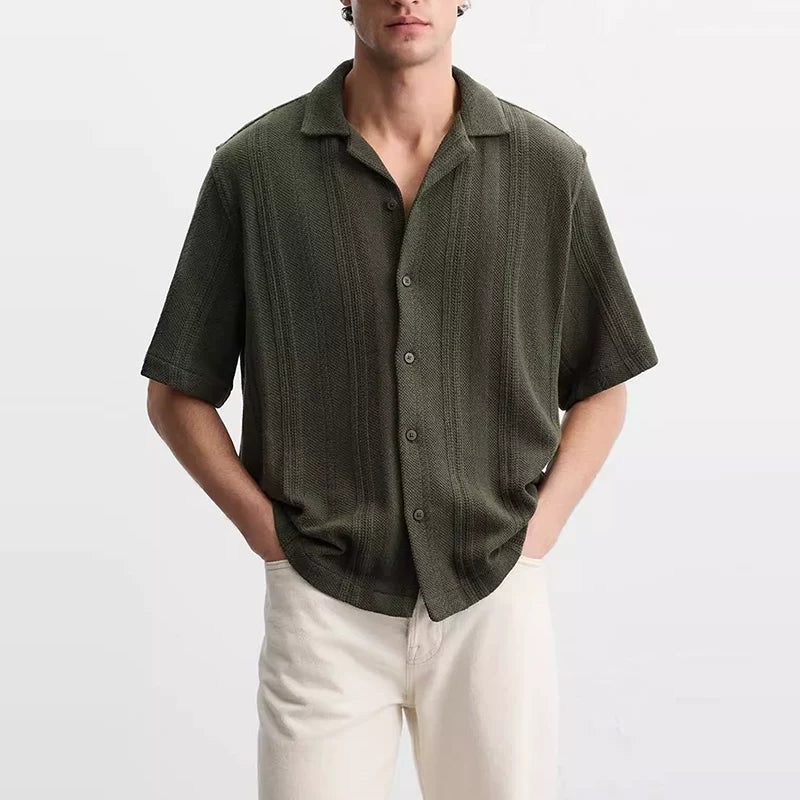 Striped Textured Short-Sleeve Shirt