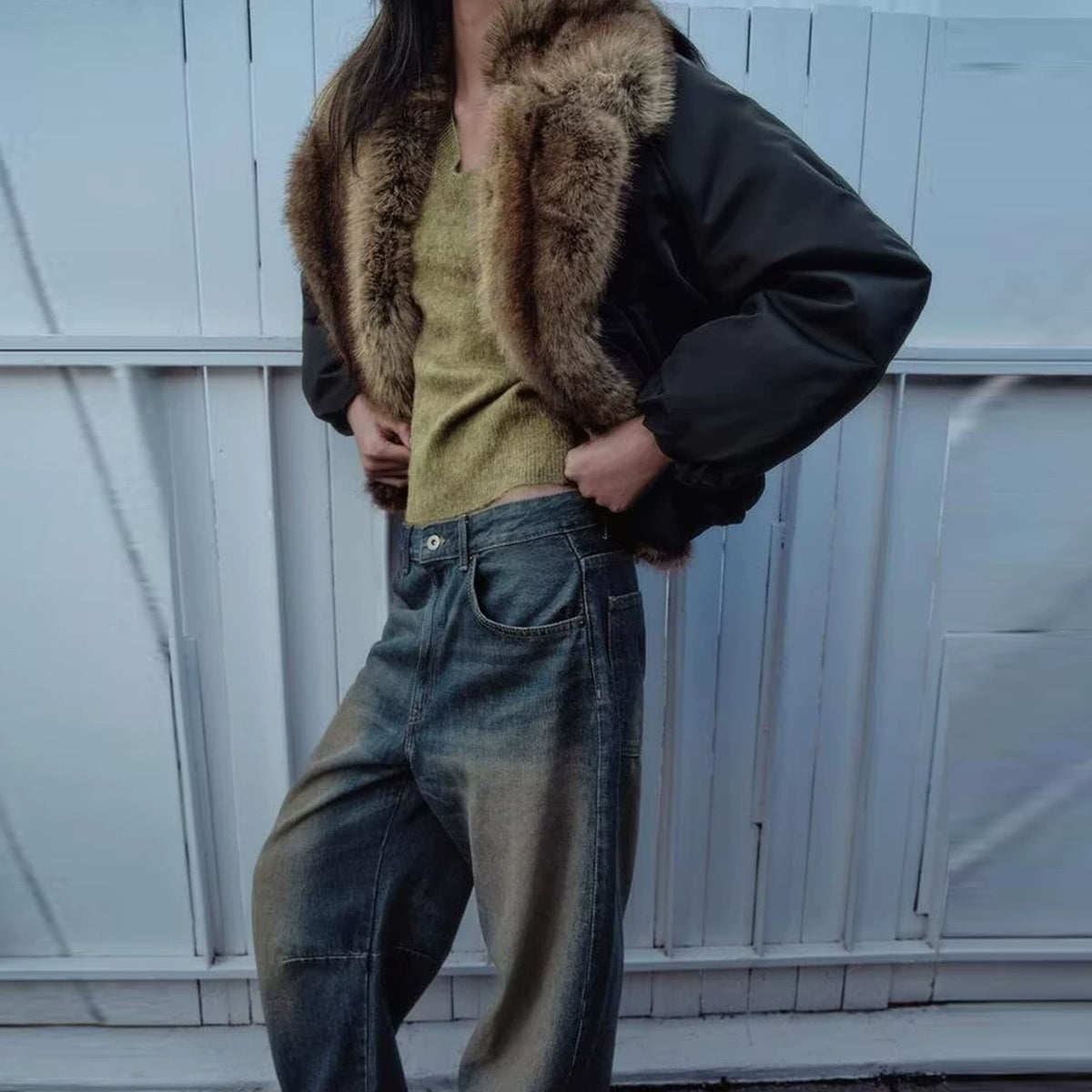 Fur-Trim Collar Jacket