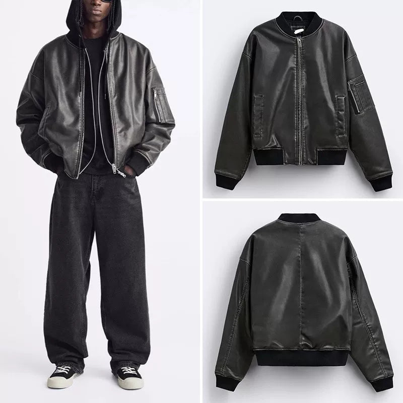 Faux Leather Moto Aviator Jacket