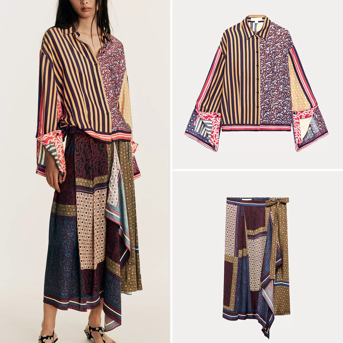 Printed Shirt and Midi Skirt Set