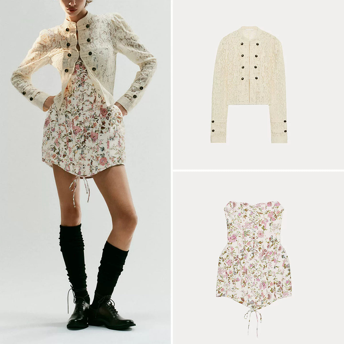 Lace Jacket and Floral Dress Set
