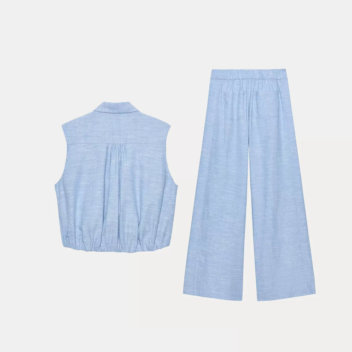 Sleeveless Collared Top and Pleated Trousers Set