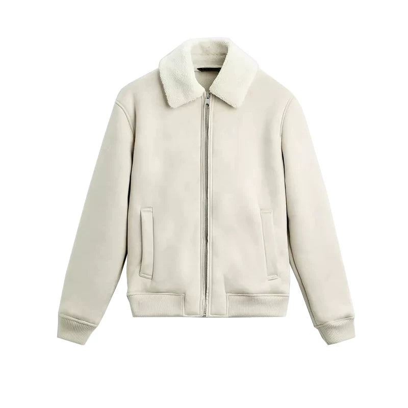 Suede-Effect Panel Zip Jacket