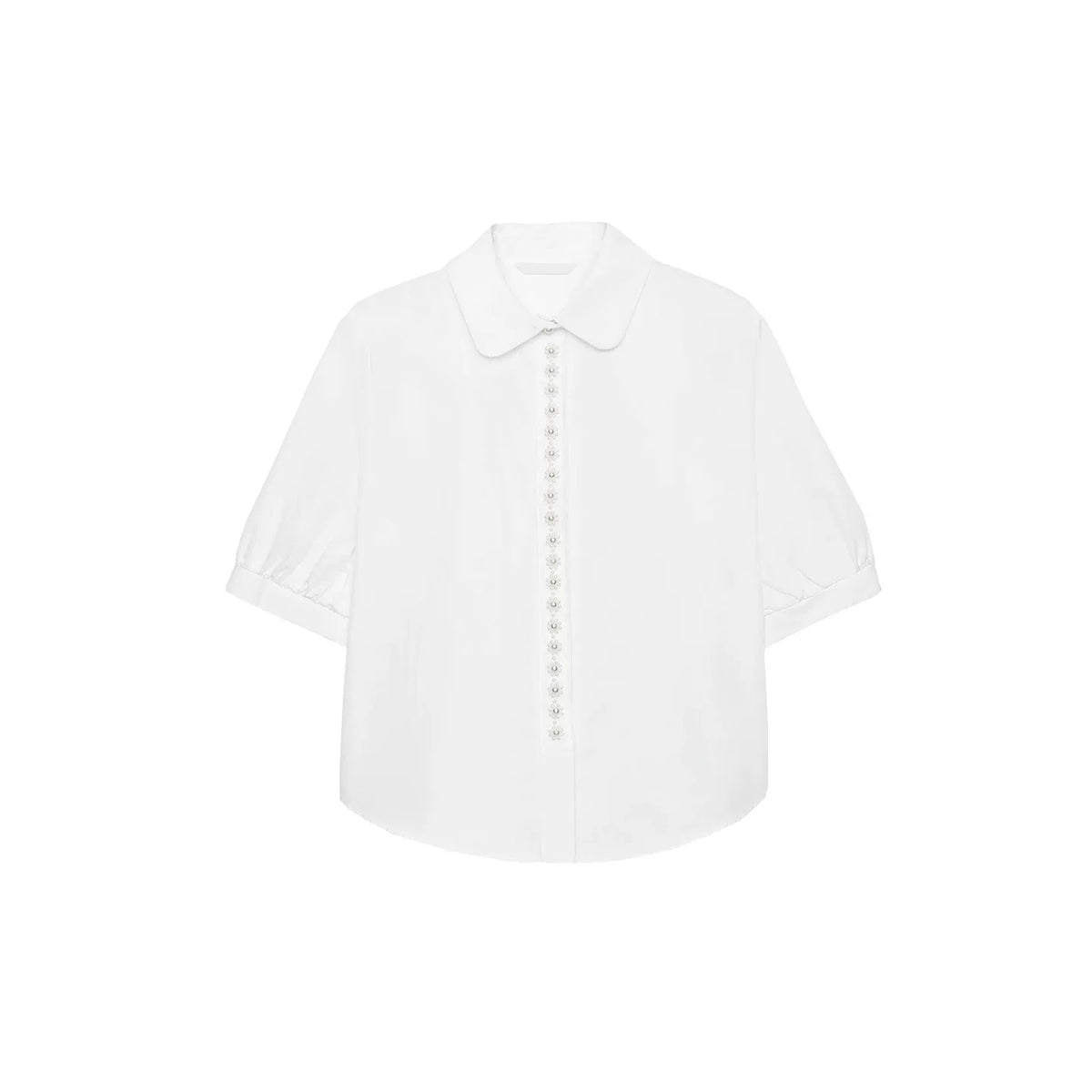 Faux Pearl Collar Short-Sleeve Shirt