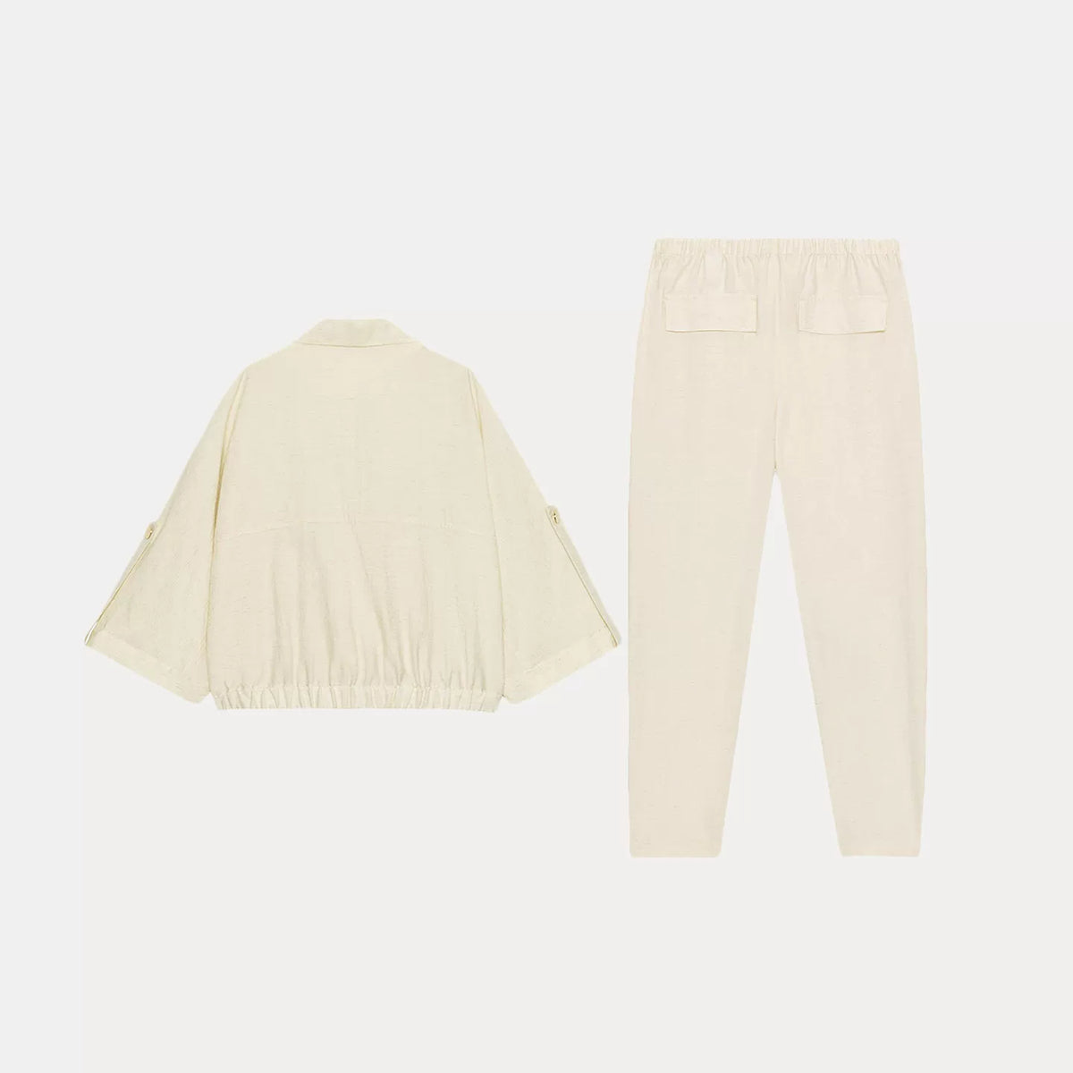 Safari Shirt and Tie-Waist Straight Trousers Set