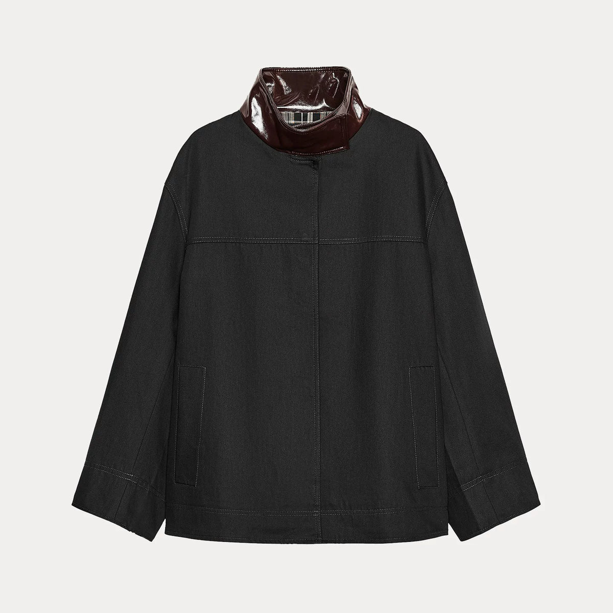 Contrast-Collar Short Jacket