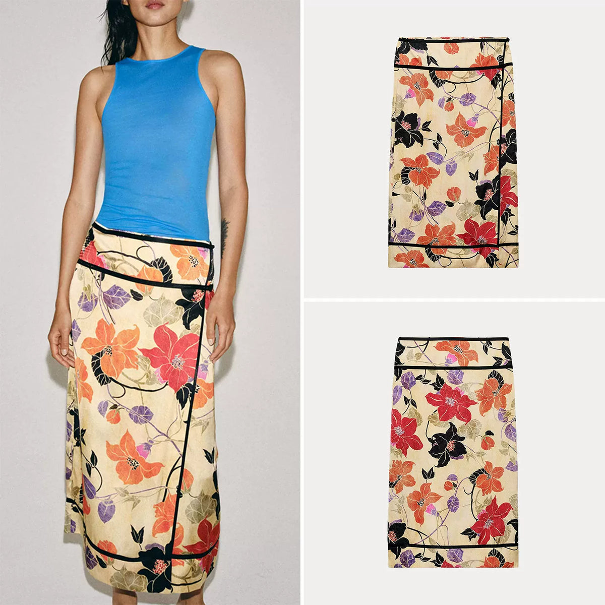 Floral Sarong Straight Skirt
