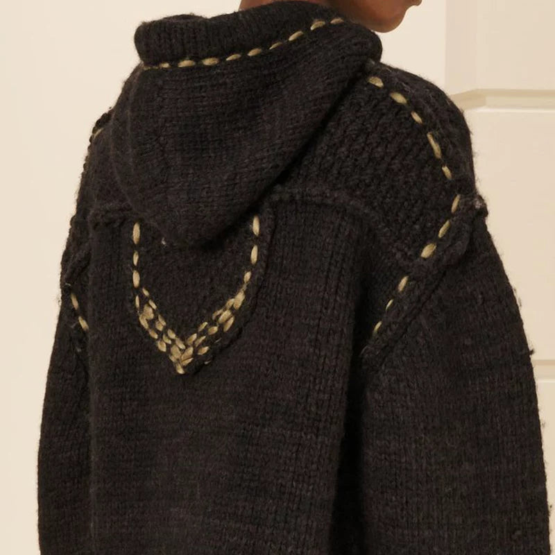 Cropped Knit Hooded Sweatshirt