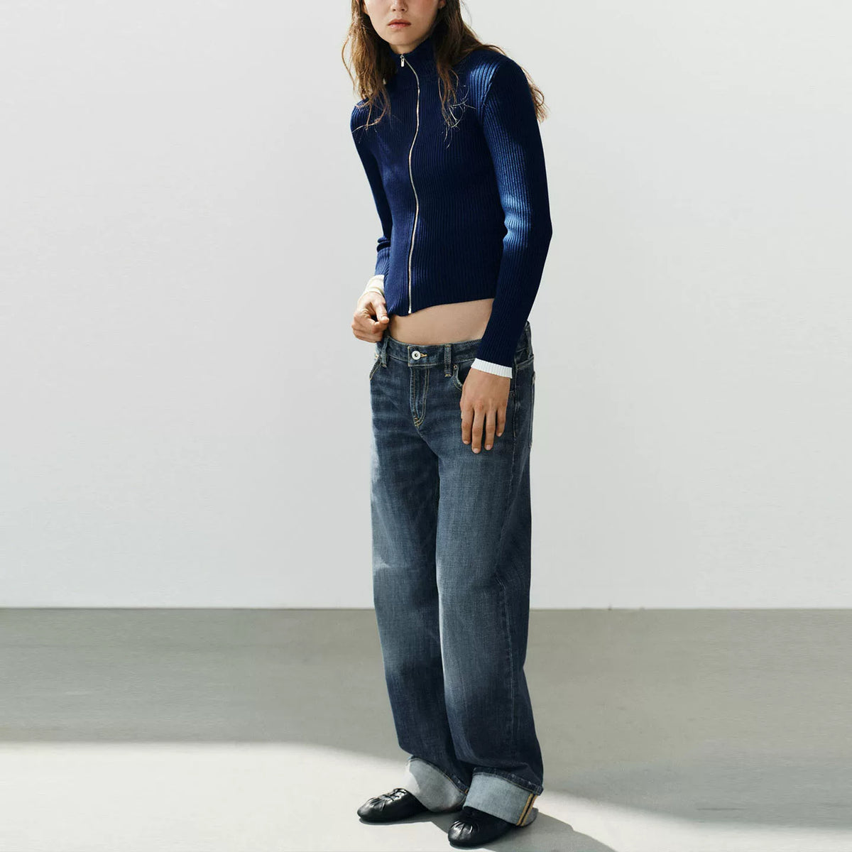 Ribbed Zip-Up Knit Jacket