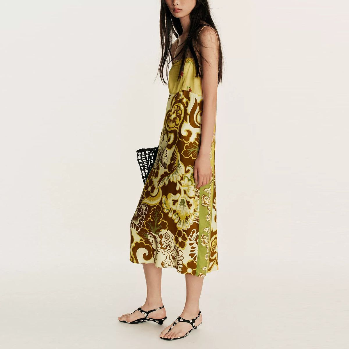 Placement Print Panelled Midi Dress