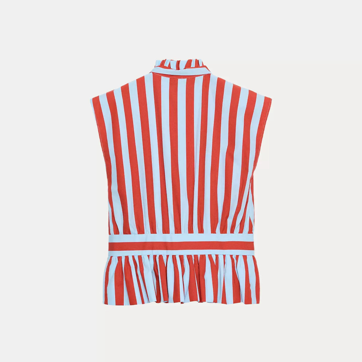 Sleeveless Bow-Trim Striped Shirt