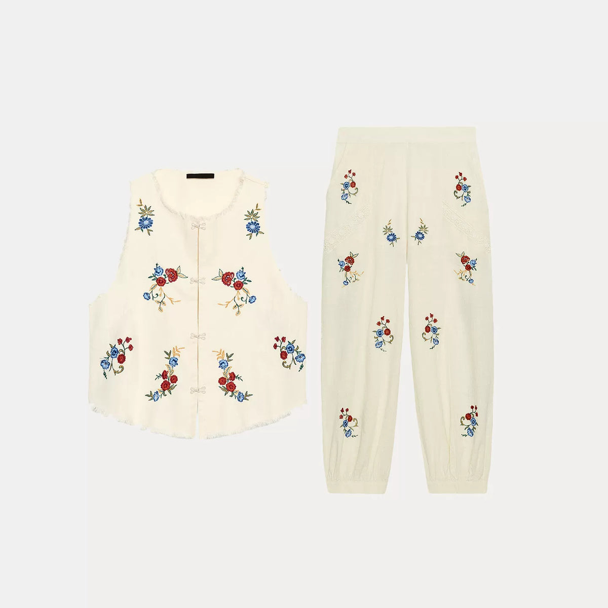 Embroidered Vest Top and Harem Trousers Set