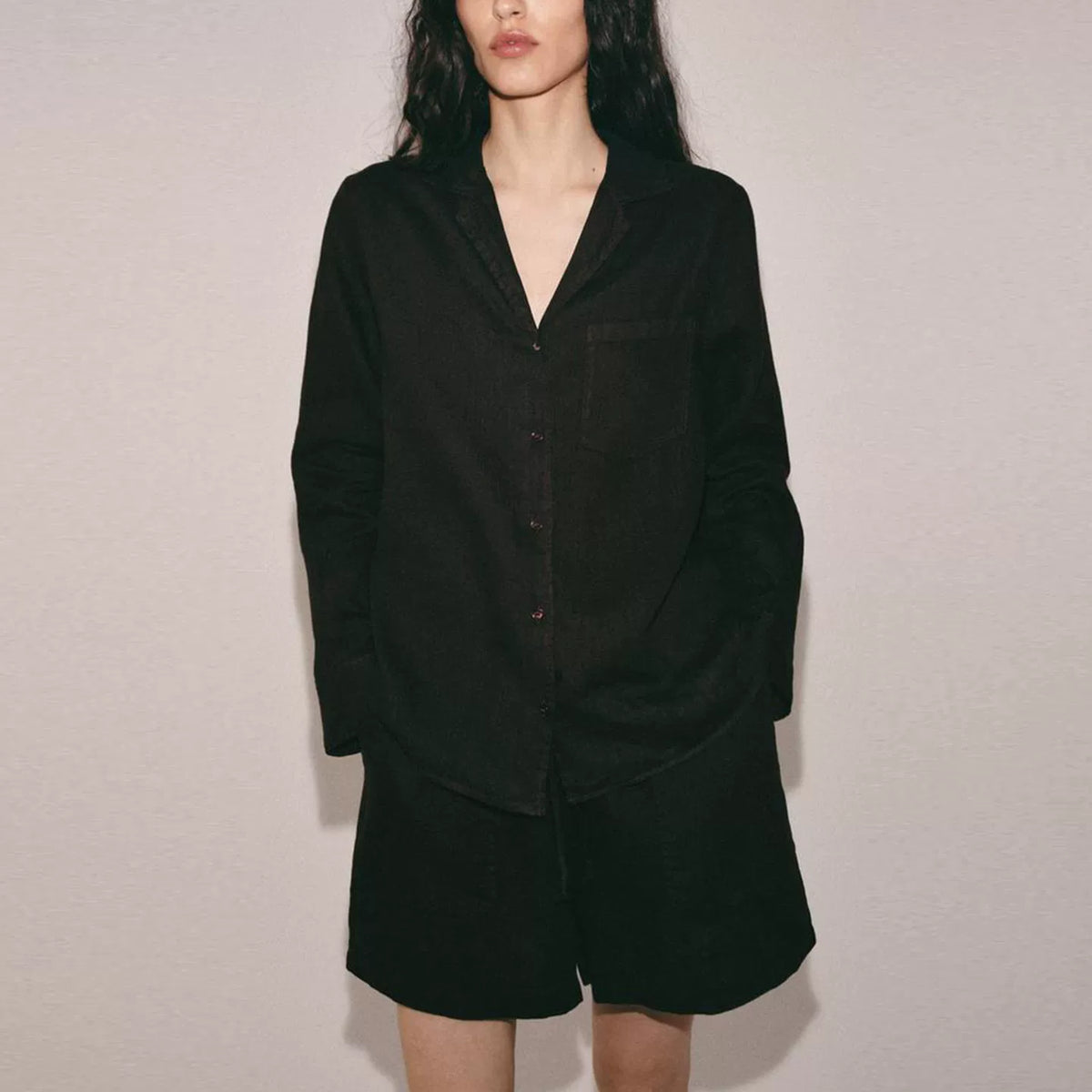 Pocket Shirt and Tie-Waist Shorts Set